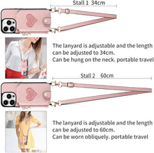 for iPhone 16 Pro Mobile Phone Case Classic Card Holder Cute Heart Pattern Luxury Leather Flip Cover with Long Strap Compatibility with Daily Travel Anti-Fall Durable