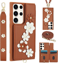 for Samsung Galaxy S23 Plus Case Exquisite Leather Built-in Flip Card Holder Freshness Small Flower Pattern with Long and Short Strap flip Bracket Daily Travel Women