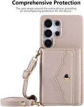 for Samsung Galaxy S23 Ultra Case Premium Leather Mirror Card Holder Cash Slot Equipped with Long Strap Simple and Little Fresh S23 Ultra Case for Galaxy
