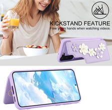 for Samsung Galaxy S23 Plus Case Exquisite Leather Built-in Flip Card Holder Freshness Small Flower Pattern with Long and Short Strap flip Bracket Daily Travel Women
