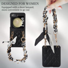 for Samsung Galaxy Z Flip5 Mobile Phone Case Folding Version with Detachable Crossbody Strap and Scarf Lanyard Anti-Fall Wear-Resistant Luxury Leather Protective Case