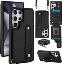 for Samsung Galaxy S23 Ultra Case Premium Leather Flip Card Holder Photo Frame Wallet Case Equipped with Long Strap for Cross-Body Adjustable Wrist Strap Bracket