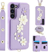 for Samsung Galaxy S23 Plus Case Exquisite Leather Built-in Flip Card Holder Freshness Small Flower Pattern with Long and Short Strap flip Bracket Daily Travel Women