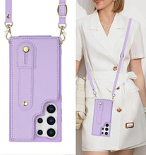 for Samsung Galaxy S23 Ultra Case Premium Leather Flip Card Holder Photo Frame Wallet Case Equipped with Long Strap for Cross-Body Adjustable Wrist Strap Bracket