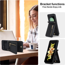 for Samsung Galaxy Z Flip5 Wallet Case with 4 Card Holder and 1 Zipper Slot Crossbody Strap Lanyard and Stylish PU Leather Shockproof Protective Cover