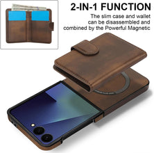 for Samsung Galaxy Z Flip 7 Case with 2 in 1 Detachable Magnetic Wallet, 4 Card Slots and Cash Slot,Compatible with MagSafe Wireless Charging, RFlD Blocking - Brown