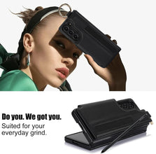 for Samsung Galaxy Z Fold5 Case with S Pen Holder and Card Slot and Cash Clip Premium Fashion Design Luxury Business Premium Leather Magnetic Closure Cover