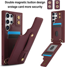 for Samsung Galaxy S24 Ultra Case Premium Leather Flip Card Holder Photo Frame Wallet Case Equipped with Long Strap for Cross-Body Adjustable Wrist Strap Bracket