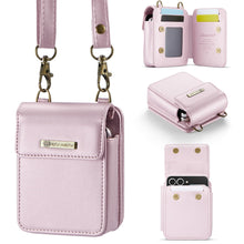 Flip Wallet Bag with 5 Card Slots Cash Solt Zipper Pocket, RFID Blocking Hand and Crossbody Shoulder Strap.Wine