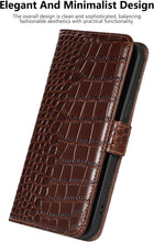 Genuine Leather Case for iPhone 16 Pro Max Pro with 3 Credit Card Slot RFID Blocking,Crocodile Pattern and Magnetic Closure with Full Body Screen Camera Protective Flip Cover - Brown