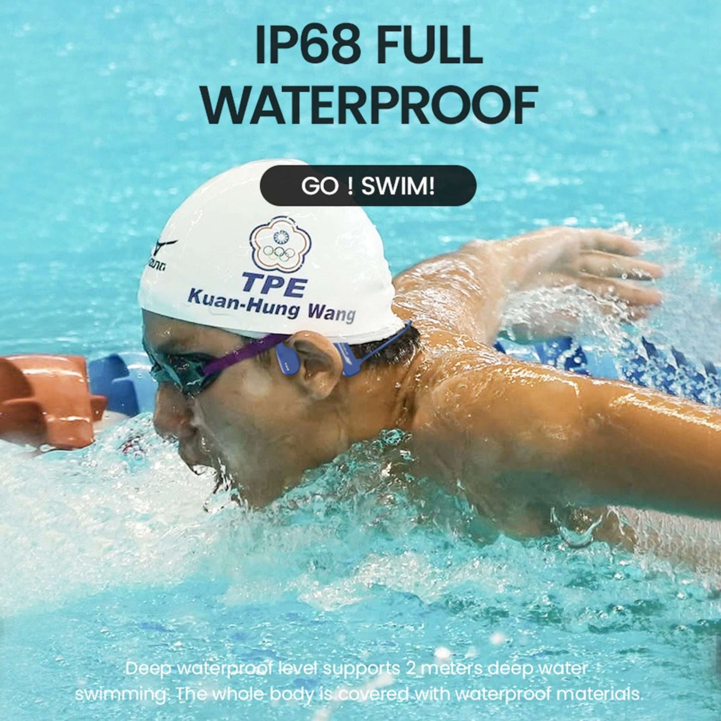 Open Ear Swimming Headphones, Wireless Bone Conduction, Bluetooth 5.3 and IP68 Full Waterproof, 8G MP3 Storage