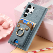 for Samsung Galaxy S24 Ultra Case Lychee Leather Card Slot Equipped with Finger Ring Easy to Carry Calf Card Holder Cute Style Shockproof and Drop-Proof