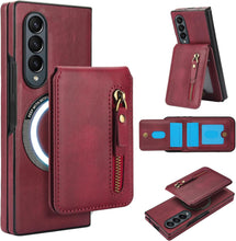 삼성 갤럭시 Z Fold3/Fold4용 Konstreet 케이스, 2-in-1 분리형 자석 지갑, 4개의 카드 슬롯, 1개의 지퍼백, MagSafe 및 RFID 차단 스탠드, 무선 충전