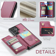 for Samsung Galaxy S23 Ultra Case with Multiple Card Holder and 1 Photo Slot Magnetic Wallet Buckle RFID Blocking Durable Leather Bracket Shockproof S23 Ultra Case for Galaxy