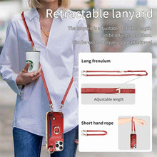 for iPhone 16 Pro Max Mobile Phone Case Card Holder Double Ring Leather Adjustable Length Strap Fashionable Compatibility with Daily Travel Anti-Drop Shockproof Anti-Fingerprint
