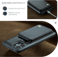 for Samsung Galaxy S24 Ultra Case PC Hard Frame Durable Leather Built-in Flip Cover 4 Card solts FRID Function Magnetic Clasp Multifunctional Anti-Drop Phone case