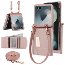 for Samsung Galaxy Z Flip 7 Wallet Case with Built-in Leather Cash Slot and Credit Card Holder. Wristlet Strap and Hinge Protection, Carrying Handbag Phone Case for Women Ladies.(Orange)