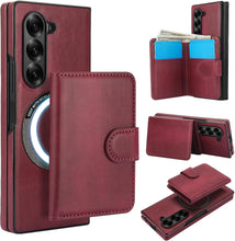 삼성 갤럭시 Z Fold5 케이스 2-in-1 분리형 자석 지갑, 5개 카드 슬롯, MagSafe 및 RFID 차단 기능, PU 가죽 킥스탠드, 무선 충전 기능