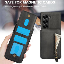 삼성 갤럭시 Z Fold5 케이스, 2-in-1 분리형 자석 지갑, 4개의 카드 슬롯, 1개의 지퍼백, MagSafe 및 RFID 차단 스탠드, 무선 충전