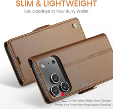 for iPhone 17 Pro Max Wallet Case, RFID Blocking with Kickstand 3 Credit Card Slot and Cash Slot Magnetic Closure Wireless Charging Slim PU Leather Protective Cover - Brown