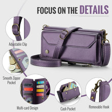 for iPhone 16 Pro Max Case with 10 Card Slots RFID Blocking Magnetic Closure Zipper Cash Bills Pocket, Premium PU Leather with Crossbody Wristlet Strap - Purple