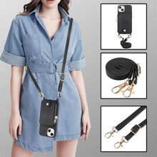 for iPhone 15 Mobile Phone Case Classic Card Holder Cute Heart Pattern Luxury Leather Flip Cover with Long Strap Compatibility with Daily Travel Anti-Fall Durable