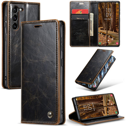 for Samsung Galaxy S23 Case Retro Style Magnetic Soft Flip Leather Wallet Card Holder Comfortable Grip Anti-Fingerprint Anti-Fall