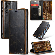for Samsung Galaxy S23 Case Retro Style Magnetic Soft Flip Leather Wallet Card Holder Comfortable Grip Anti-Fingerprint Anti-Fall