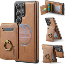 for Samsung Galaxy S25 Ultra 2 in 1 Detachable Card Bag Wallet Case Durable Leather Wallets Magnetic Card Holder 4 Card Slots Ring Stand RFID Blocking