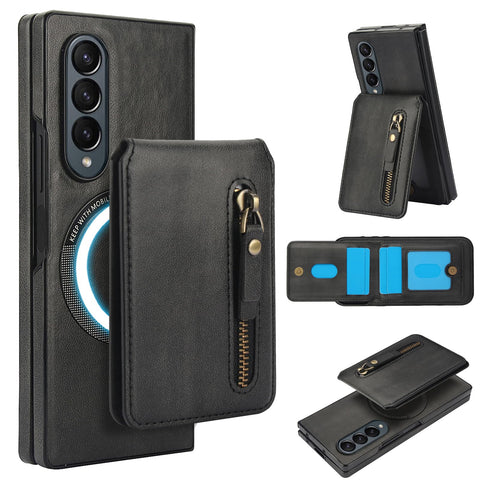 Konstreet for Samsung Galaxy Z Fold3/Fold4 Case with 2-in-1 Detachable Magnetic Wallet 4 Card Slots and 1 Zipper Bag Compatible MagSafe and RFID Blocking Stand Wireless Charging
