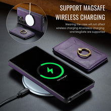 for Samsung Galaxy S25 Ultra 2 in 1 Detachable Card Bag Wallet Case Durable Leather Wallets Magnetic Card Holder 4 Card Slots Ring Stand RFID Blocking