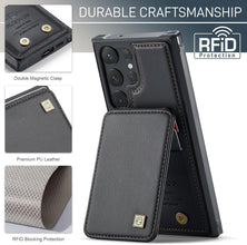 for Samsung Galaxy S24 Ultra Case PC Hard Frame Durable Leather Built-in Flip Cover 4 Card solts FRID Function Magnetic Clasp Multifunctional Anti-Drop Phone case