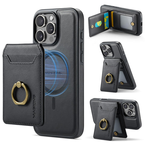 for iPhone 16 Pro Max Case 2 in 1 Detachable Card Bag Wallet Case Durable Leather Wallets Magnetic Card Holder 4 Card Slots 1 Small Cash Holder RFID Blocking