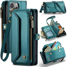 for iPhone 16 Pro Max Case with 10 Card Slots RFID Blocking Magnetic Closure Zipper Cash Bills Pocket, Premium PU Leather with Crossbody Wristlet Strap - Purple