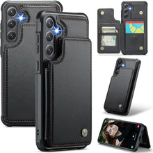 for Samsung Galaxy S23 Ultra Case with Multiple Card Holder and 1 Photo Slot Magnetic Wallet Buckle RFID Blocking Durable Leather Bracket Shockproof S23 Ultra Case for Galaxy