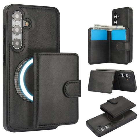 Konstreet for Samsung Galaxy S24 Plus/Ultra Case with 2-in-1 Detachable Magnetic Wallet with 5 Card Slots Compatible MagSafe and RFlD Blocking Kickstand and Wireless Charging