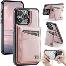 for iPhone 16 2 in 1 Detachable Card Holder Wallet Case Strong Magnetic Leather Card Holder RFID Blacking Case for iPhone 16 Pink