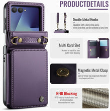 for Samsung Galaxy Z Flip 7 Wallet Case with RFID Blocking and 4 Credit Card Holder, Premium Durable Leather Magnetic Clasp Kickstand Heavy Duty Shockproof Protective Cover.- Purple