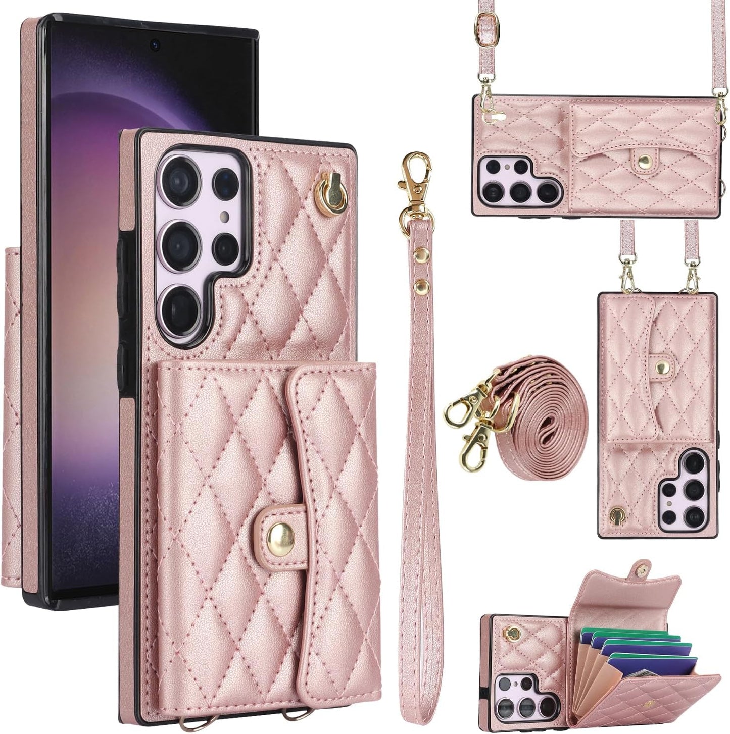 for Samsung Galaxy S24 Ultra Accordion Crossbody Wallet Case, 4 Card Slots, RFID Blocking, and Adjustable Strap - Stylish and Versatile Accessory. (Purple)