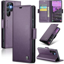 for Samsung Galaxy S25 Ultra Wallet Case, RFID Blocking with Kickstand 3 Credit Card Slot and Cash Slot Magnetic Closure Wireless Charging Slim PU Leather Protective Cover - Purple