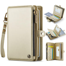 Passport Holder Wallet Bag with 11 Card Slots and Passport Solt Cash Solt Photo Solt Zipper Pocket, RFID Blocking Wristlet Strap for Travel.Brown