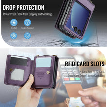 for Samsung Galaxy Z Flip 7 Wallet Case with RFID Blocking and 4 Credit Card Holder, Premium Durable Leather Magnetic Clasp Kickstand Heavy Duty Shockproof Protective Cover.- Purple