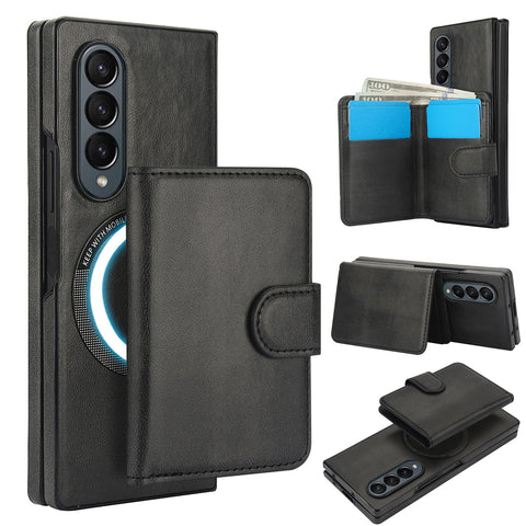 Konstreet for Samsung Galaxy Z Fold3/Fold4 Case 2-in-1 Detachable Magnetic Wallet with 5 Card Slots Compatible MagSafe and RFlD Blocking PU Leather Kickstand and Wireless Charging