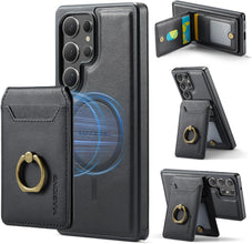 for Samsung Galaxy S25 Ultra 2 in 1 Detachable Card Bag Wallet Case Durable Leather Wallets Magnetic Card Holder 4 Card Slots Ring Stand RFID Blocking