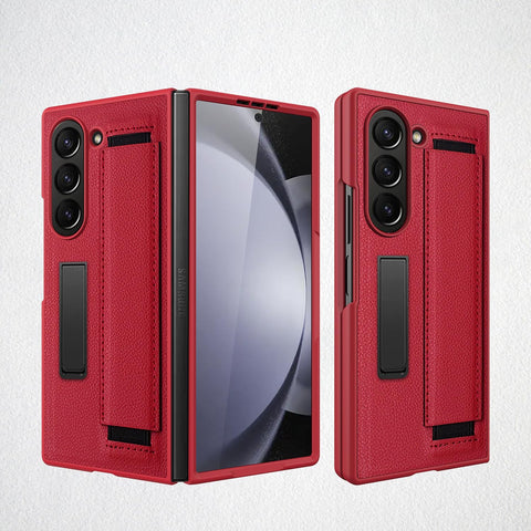 ​​for Samsung Galaxy Z Fold 7 Slim Case with Wrist Strap & Multi-Angle Stand, Built-in Screen Protector Shockproof Full Body Drop Fall Protection - Red