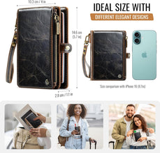 Passport Holder Wallet Bag with 11 Card Slots and Passport Solt Cash Solt Photo Solt Zipper Pocket, RFID Blocking Wristlet Strap for Travel.Brown