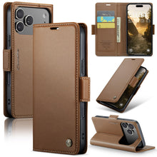 for iPhone 17 Pro Max Wallet Case, RFID Blocking with Kickstand 3 Credit Card Slot and Cash Slot Magnetic Closure Wireless Charging Slim PU Leather Protective Cover - Brown