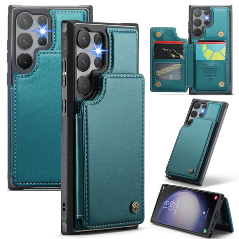 for Samsung Galaxy S22 Ultra Case with Multiple Card Holder Magnetic Wallet Buckle Leather Bracket RFID Blocking Wallet S22 Ultra Case