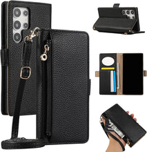 for Samsung Galaxy S24 Ultra Case with Zippered Cash Slot Mirrored Card Holder Long and Short Rope Cash Slot Exquisite and Fresh Style Multifunctional Galaxy S24 Ultra Case