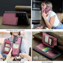 for Samsung Galaxy S23 Ultra Case with Multiple Card Holder and 1 Photo Slot Magnetic Wallet Buckle RFID Blocking Durable Leather Bracket Shockproof S23 Ultra Case for Galaxy